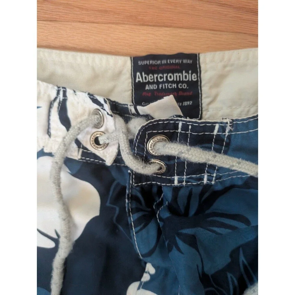 Vintage Abercrombie and Fitch Board Shorts Size 30 Blue White Hibiscus
